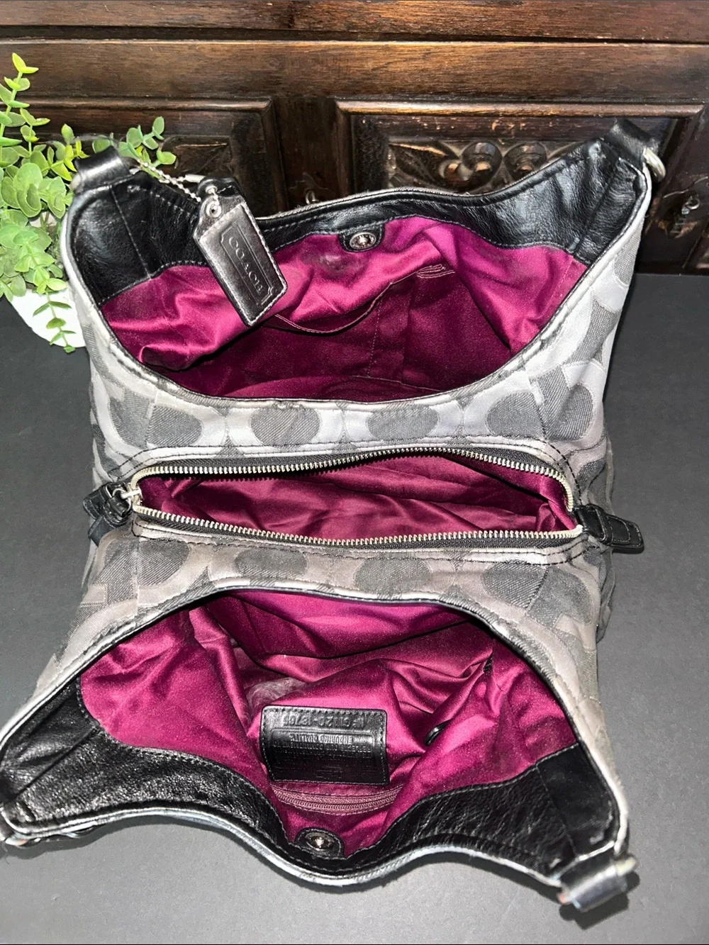 Coach Black & Gray Signature Canvas Shoulder Bag